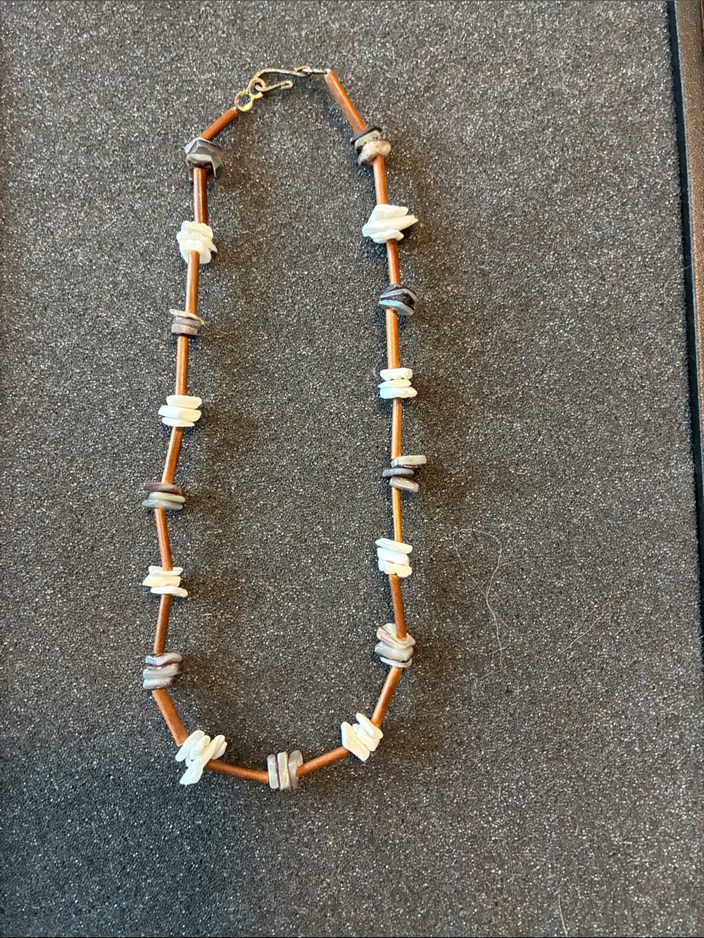 Handcrafted Brown shell Necklace with White and Gray Shell Accents